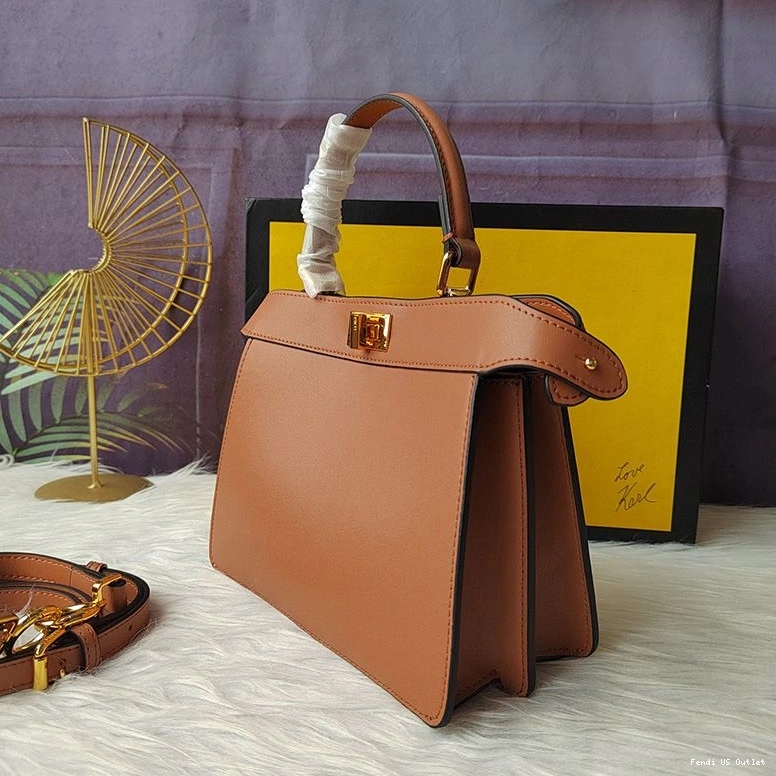 Cheap HOT Brown Petite Peekaboo Bag Leather Fendi Nappa ISeeU In 0819